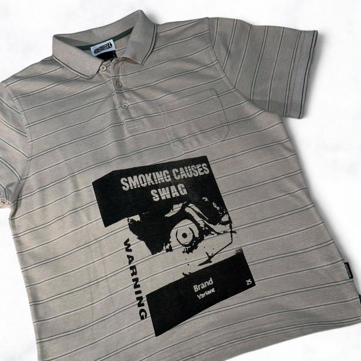 SMOKING CAUSES SWAG Polo Shirt Beige Striped