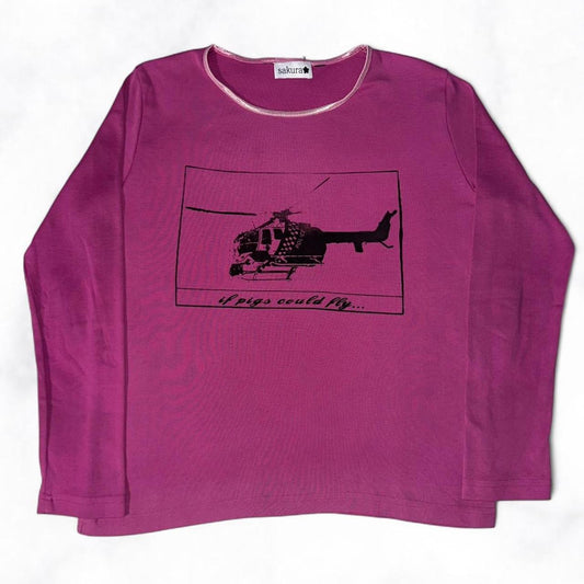 ‘if pigs could fly’  Long Sleeve Tee Magenta