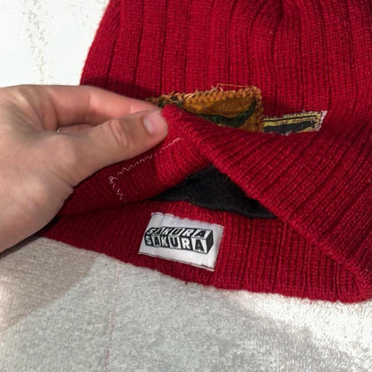 Burgundy Patchwork Beanie