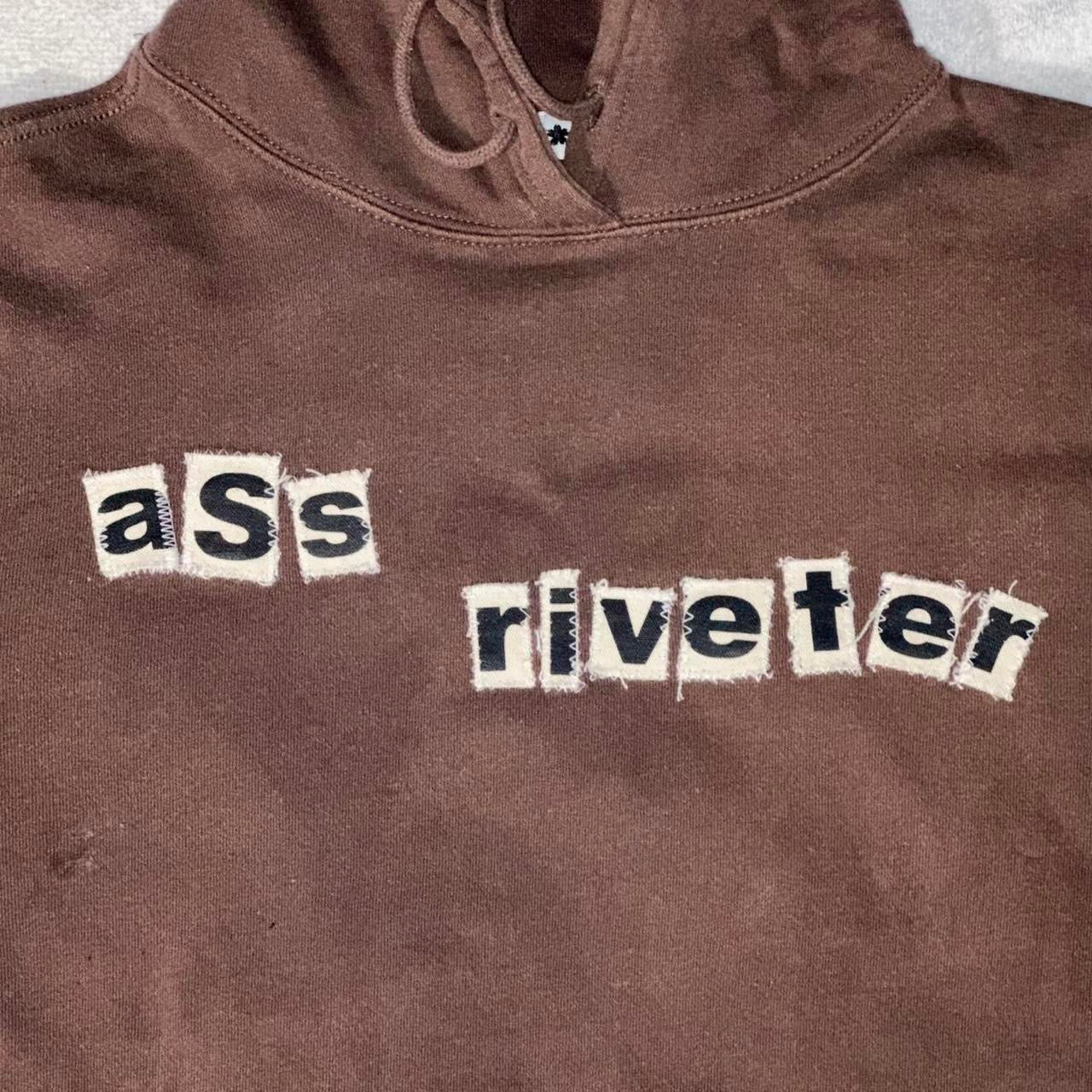 ‘ass riveter’ Patch Hoodie Brown