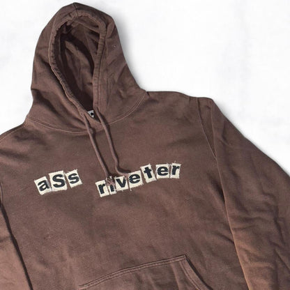 ‘ass riveter’ Patch Hoodie Brown