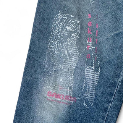 Anime Print Straight Jeans