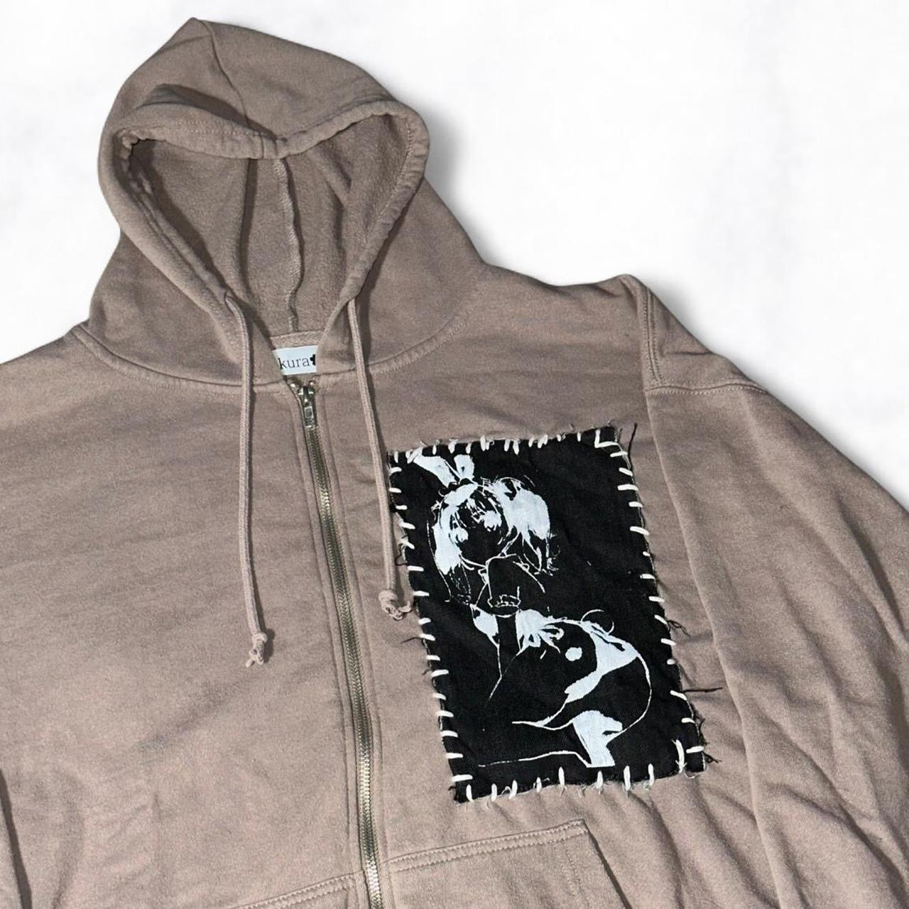 Bunny Girl Patch Zip-Up Hoodie Brown