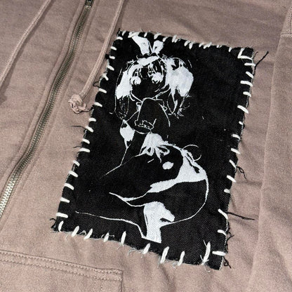 Bunny Girl Patch Zip-Up Hoodie Brown