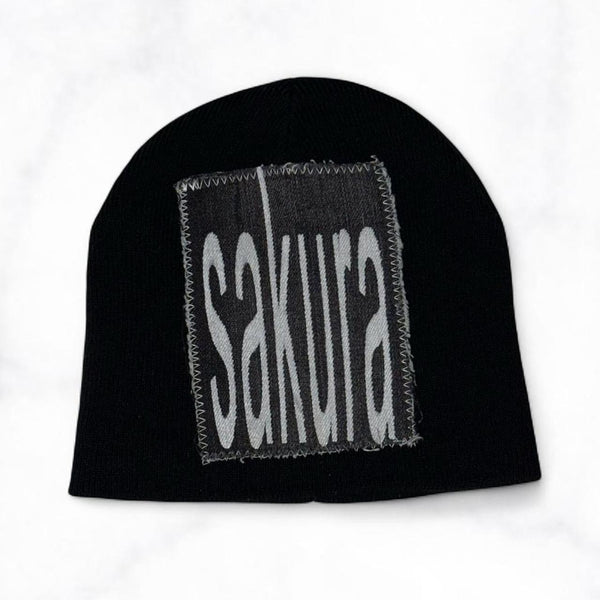 tall text denim patch Beanie