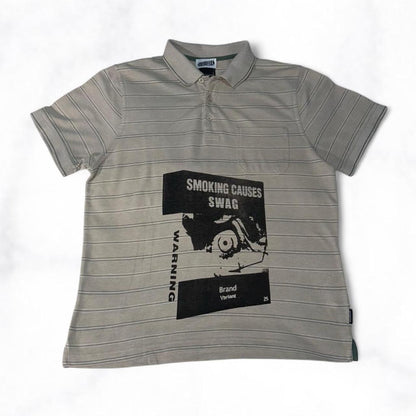 SMOKING CAUSES SWAG Polo Shirt Beige Striped