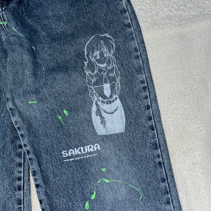 Splatter Anime Print Jeans