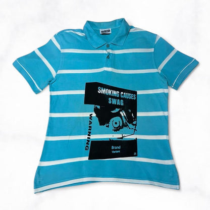 SMOKING CAUSES SWAG Polo Shirt Blue Striped
