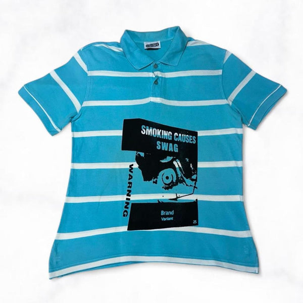SMOKING CAUSES SWAG Polo Shirt Blue Striped