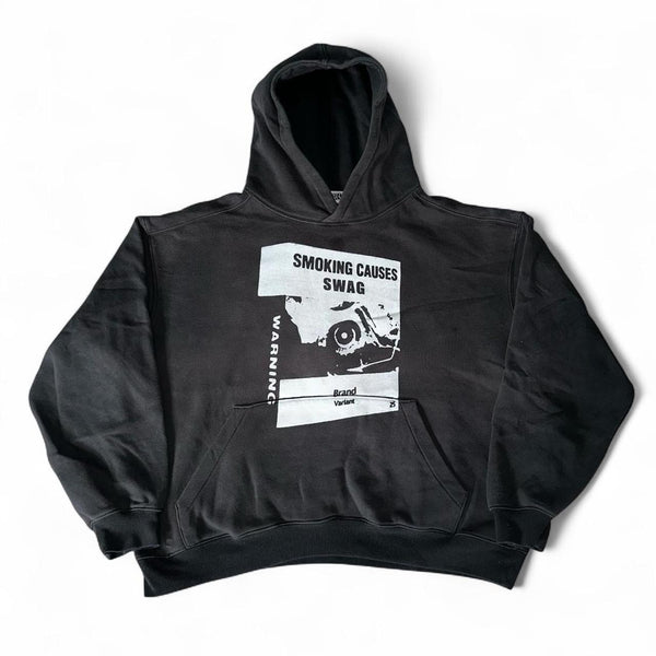SMOKING CAUSES SWAG Boxy Hoodie Black