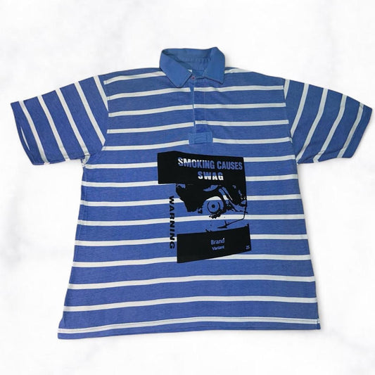 SMOKING CAUSES SWAG Polo Shirt Blue Striped